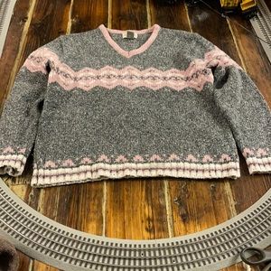Beautiful St.Johns Bay sweater.  Woman’s large, great condition. Grey pink white